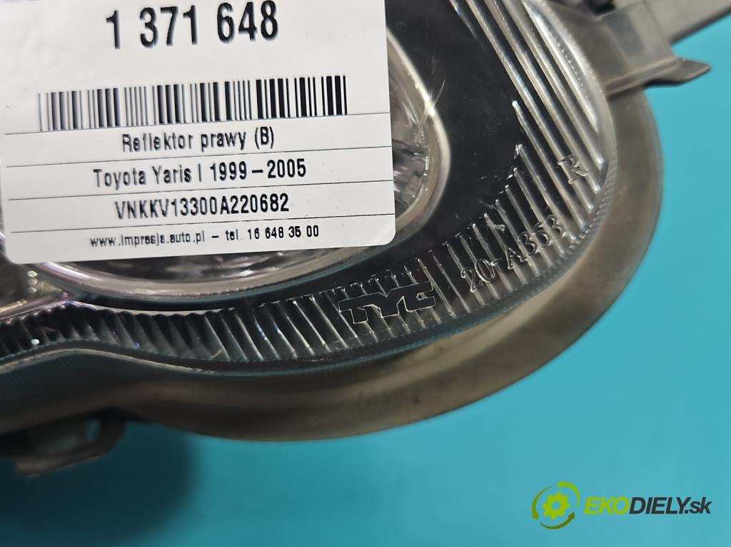 Toyota Yaris I 1999-2005 1.0 vvti 65 HP manual 48 kW 998 cm3 5- Reflektor: pravý  (Pravé)