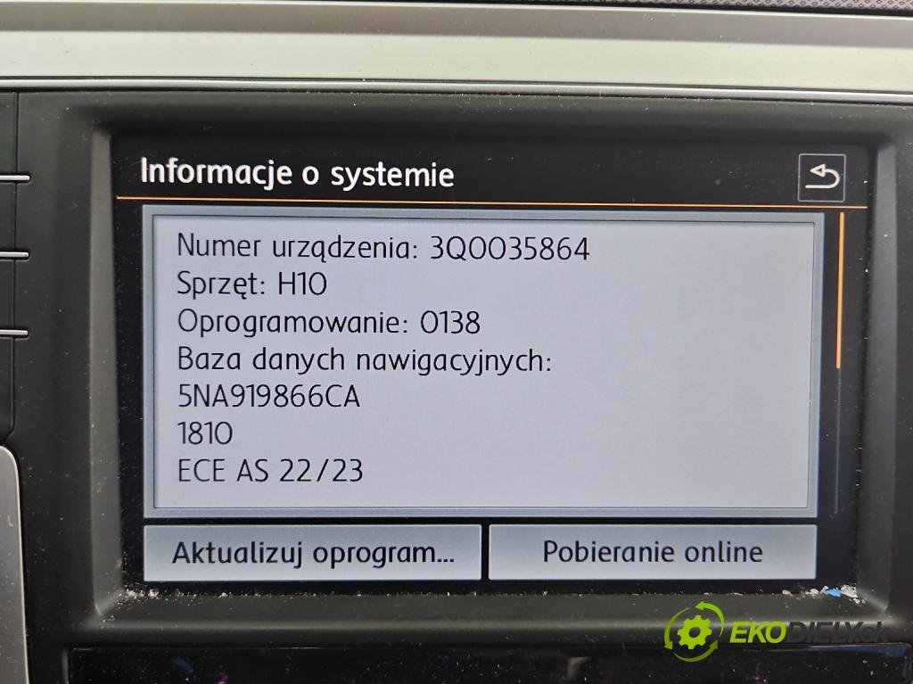 Vw Passat B8 2014 - 2.0 tdi 150 HP automatic 110 kW 1968 cm3 5- Radio originál 3G0919605D