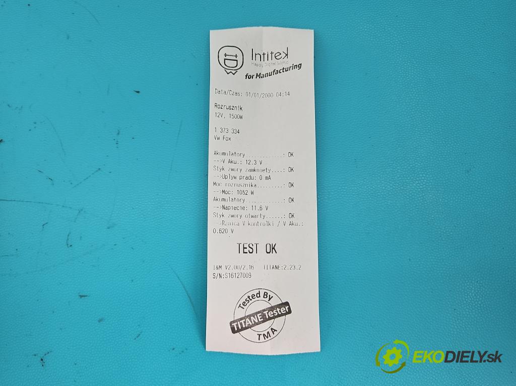 Vw Fox 1.2 6V 54 HP manual 40 kW 1198 cm3 3- štartér  (Štartér)