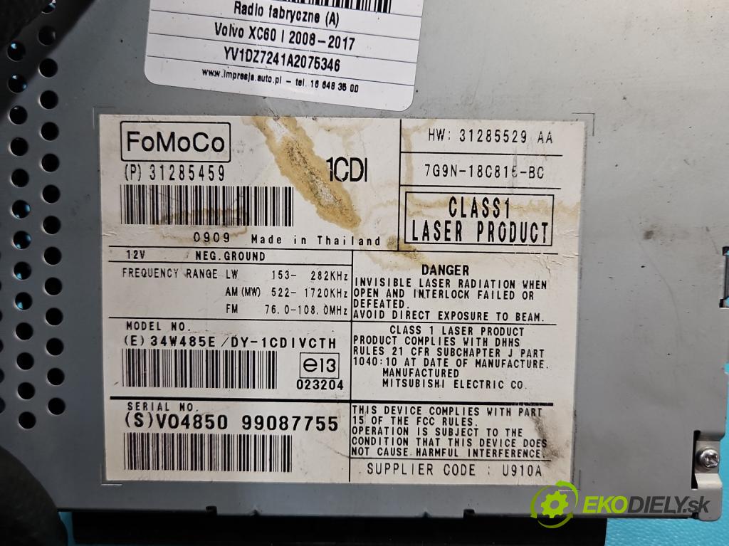 Volvo XC60 I 2008-2017 2.4 D5 175 HP manual 129 kW 2400 cm3 5- Radio originál 31285459