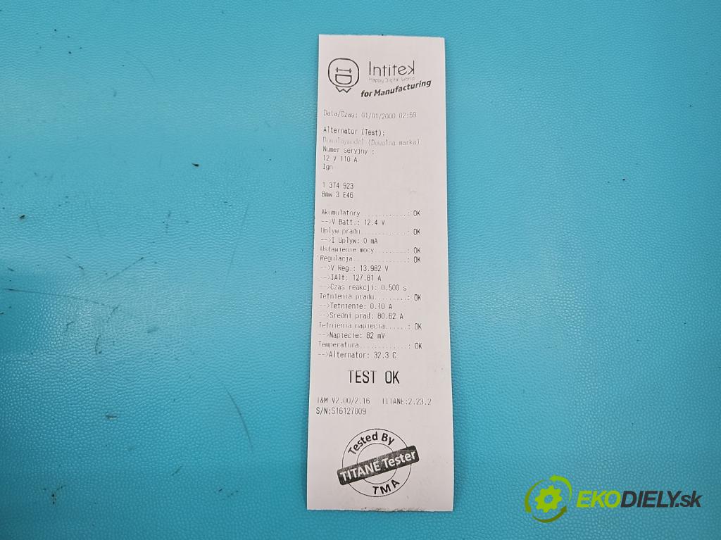 Bmw 3 E46 1998-2007 2.0 143 HP manual 105 kW 1995 cm3 5- Alternator 7521385 (Alternátory)
