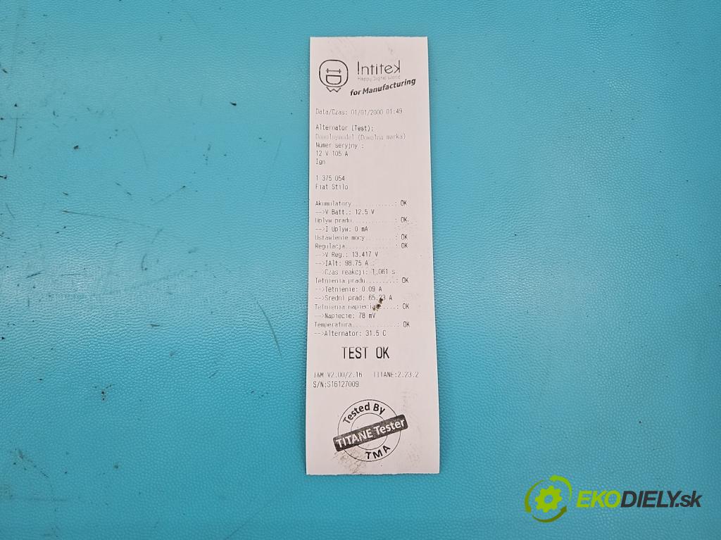 Fiat Stilo 1.9 jtd 116 HP manual 85 kW 1910 cm3 5- Alternator 46782213 (Alternátory)