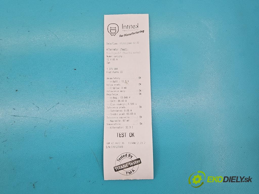 Fiat Punto II 1999-2010 1.9d 60 HP manual 44 kW 1910 cm3 3- Alternator  (Alternátory)