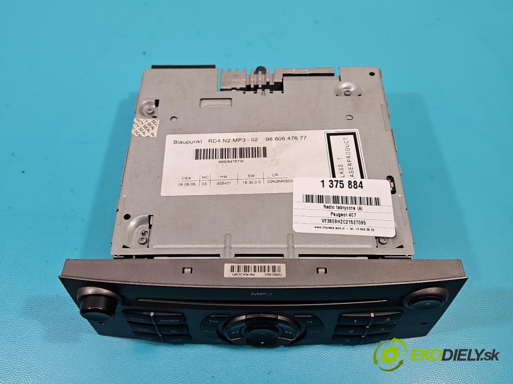 Peugeot 407 1.6 HDI 109 HP manual 80 kW 1560 cm3 5- Radio originál 9660647677