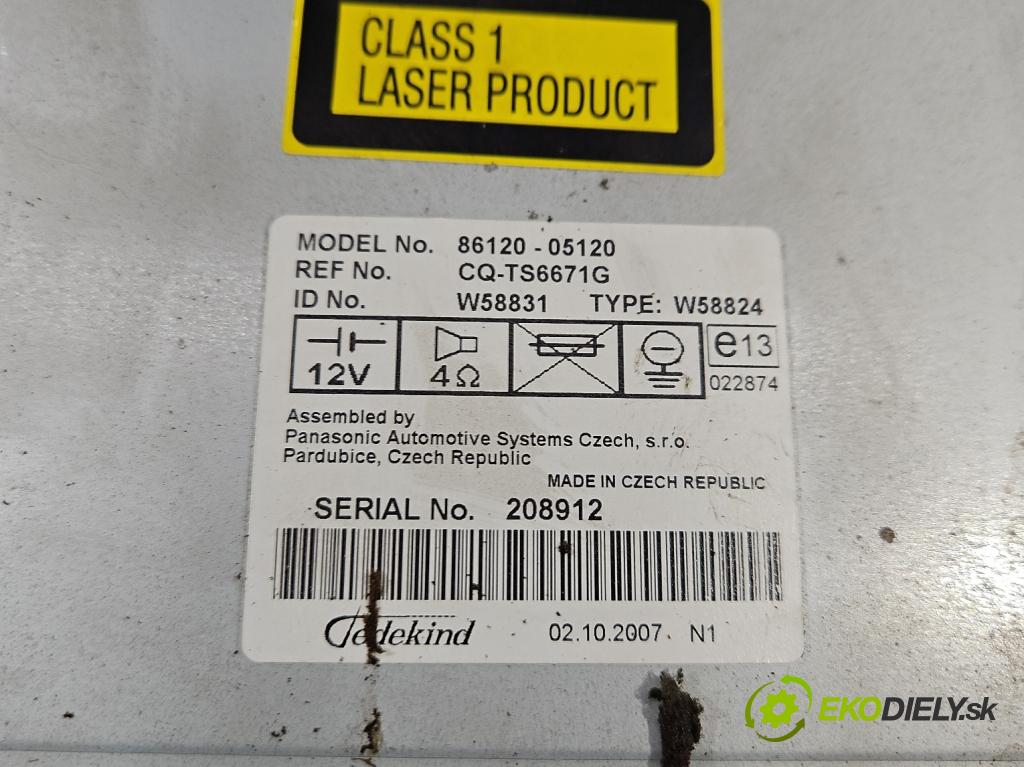Toyota Avensis II T25 2003-2008 2.0 D4D 126 HP manual 93 kW 1998 cm3 5- Radio originál 86120-05120