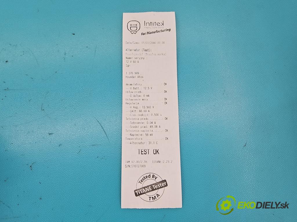 Hyundai Atos 1.0 54 HP manual 40 kW 999 cm3 5- Alternator  (Alternátory)