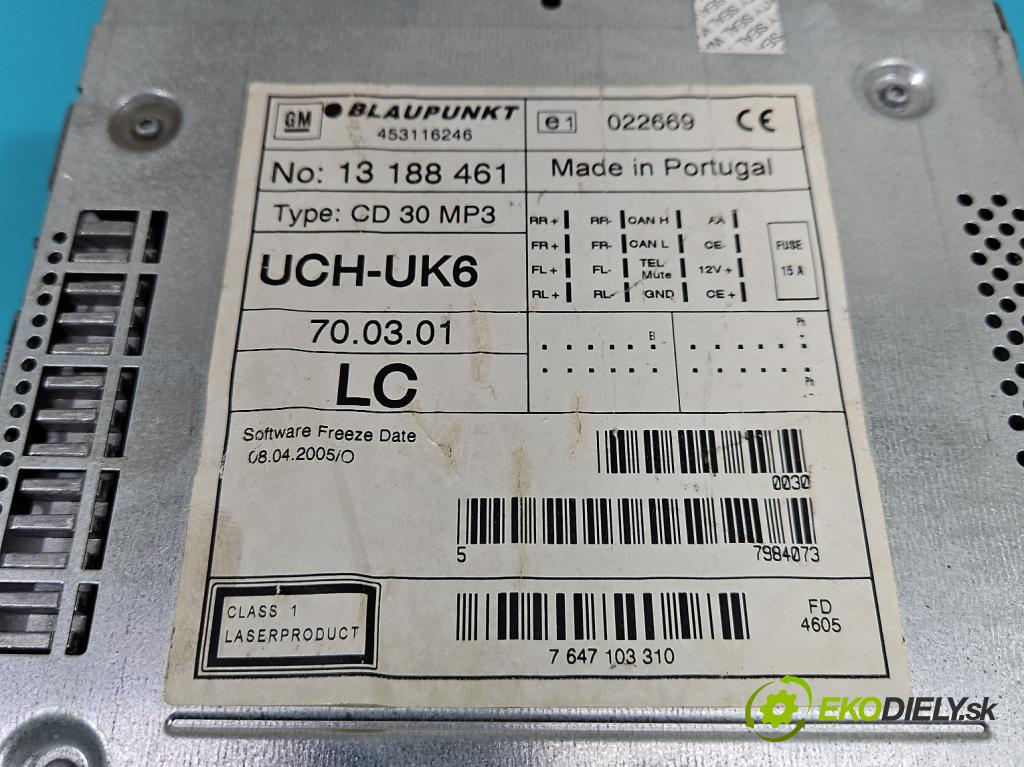 Opel Astra III 2004-2014 1.6 16V 105 HP manual 77 kW 1599 cm3 5- Radio originál 13188461