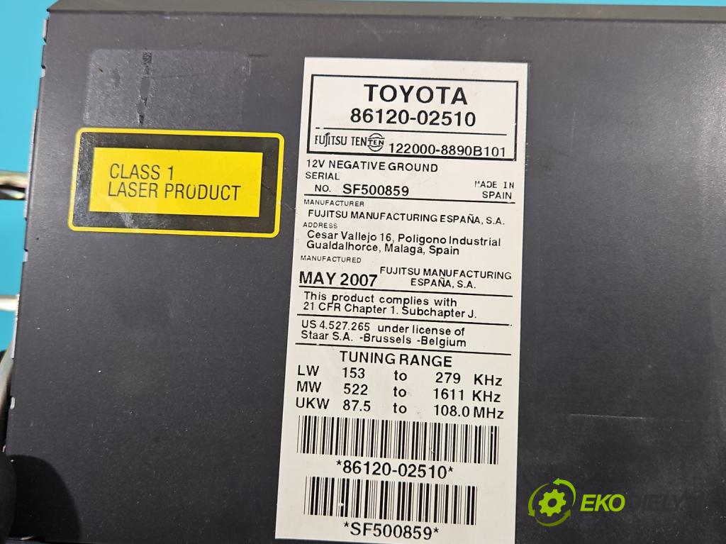 Toyota Auris I 2006-2013 1.6 vvti 124hp manual 91 kW 1598 cm3 5- Radio originál 86120-02510
