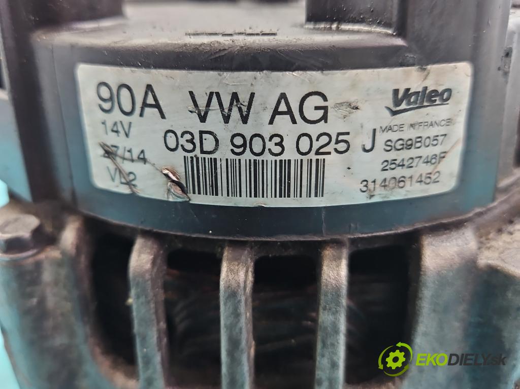 Skoda Fabia II 2007-2014 1.2 12V 69KM manual 51 kW 1198 cm3 5- Alternator 03D903025J (Alternátory)