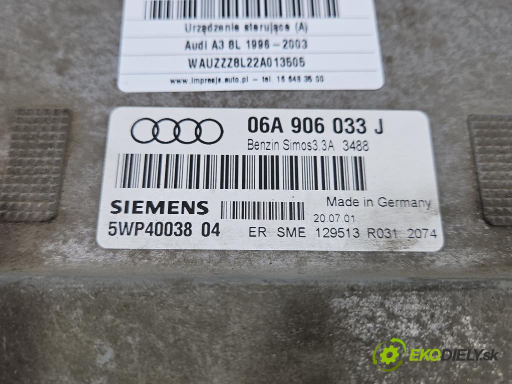 Audi A3 8L 1996-2003 1.6 SR 102 hp manual 75 kW 1595 cm3 5- řídící jednotka motoru 06A906033J
