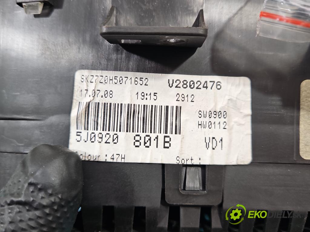 Skoda Fabia II 2007-2014 1.2 12V 69KM manual 51 kW 1198 cm3 5- prístrojovka/ budíky A2C53319705 (Prístrojové dosky, displeje)