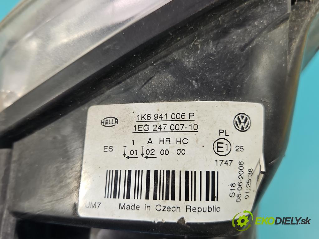 Vw Golf V 2003-2009 1.6 SR 102 HP manual 75 kW 1595 cm3 5- Reflektor: pravý 1K6941006P (Pravé)