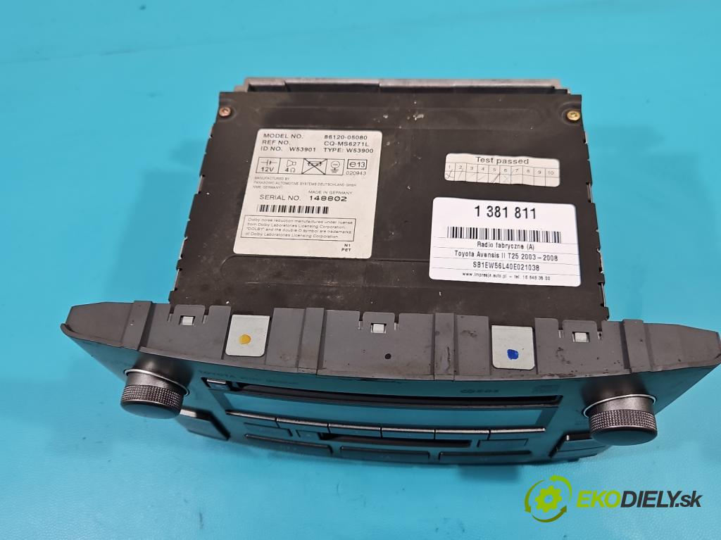 Toyota Avensis II T25 2003-2008 2.0 D4D 116 HP manual 85 kW 1995 cm3 5- Radio originál 86120-05080
