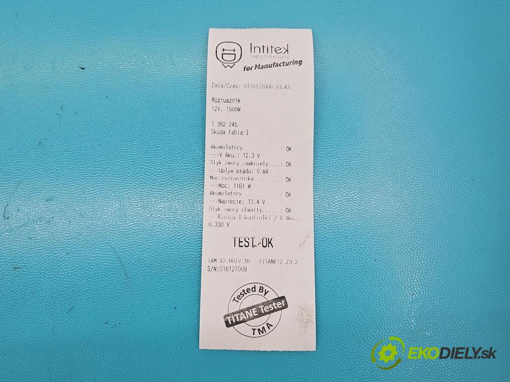 Skoda Fabia I 1999-2007 1.4 16V 101 HP manual 74 kW 1390 cm3 5- štartér 0001120400 (Štartéry)