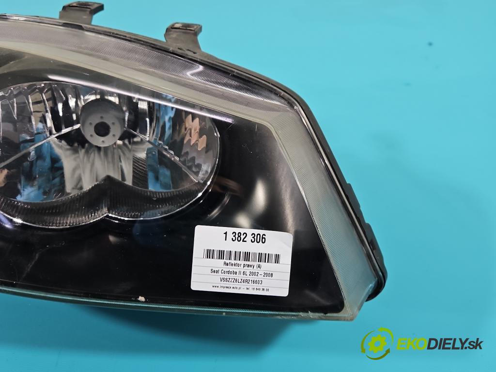 Seat Cordoba II 6L 2002-2008 1.2 12V 64 HP manual 47 kW 1198 cm3 4- Reflektor: pravý  (Pravé)