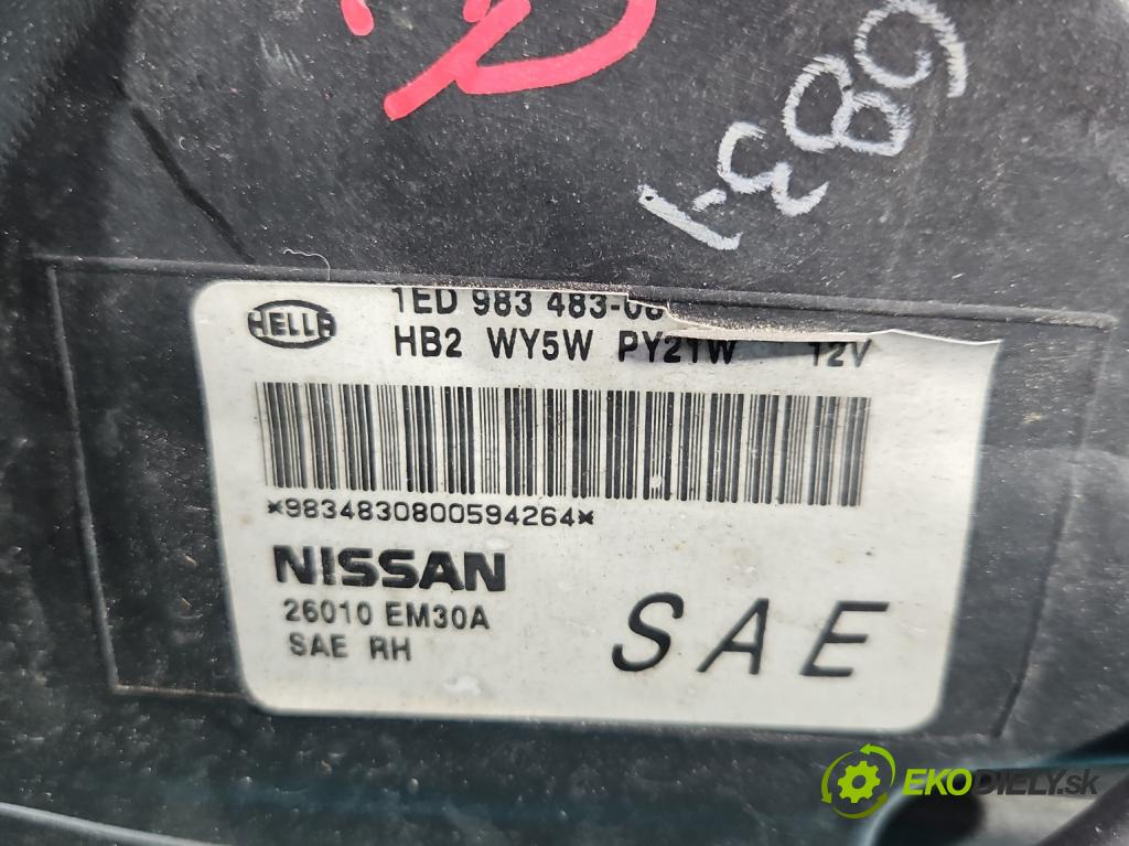 Nissan Tiida 1.8 16V 125 HP automatic 92 kW 1769 cm3 5- Reflektor: pravý 26010-EM30A (Pravé)