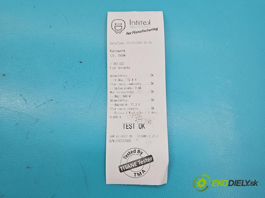Fiat Seicento 0.9 39 HP manual 29 kW 899 cm3 3- štartér 63222908 (Štartéry)