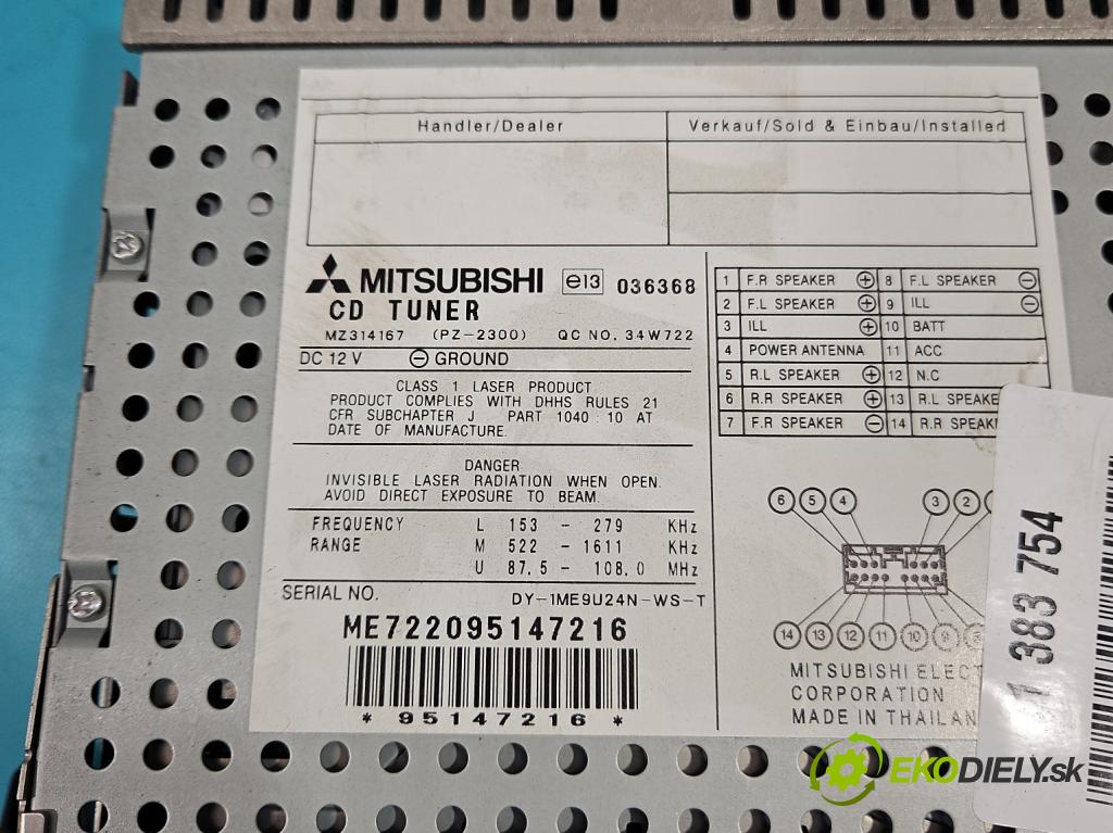 Mitsubishi Colt Z30 VI 2004-2012 1.1 12V 75 HP manual 55 kW 1124 cm3 3- Radio originál MZ314167
