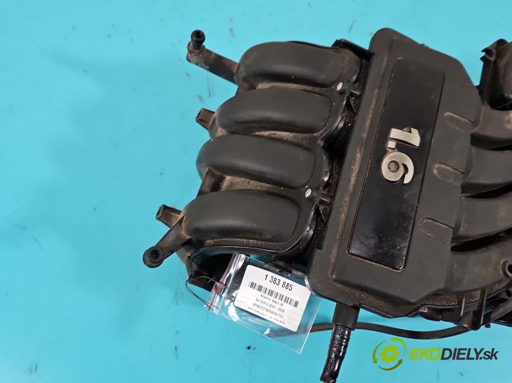 Vw Golf V 2003-2009 1.6 SR 102 HP manual 75 kW 1595 cm3 5- zvod nasávací 06A133185KR (Sacie potrubia)