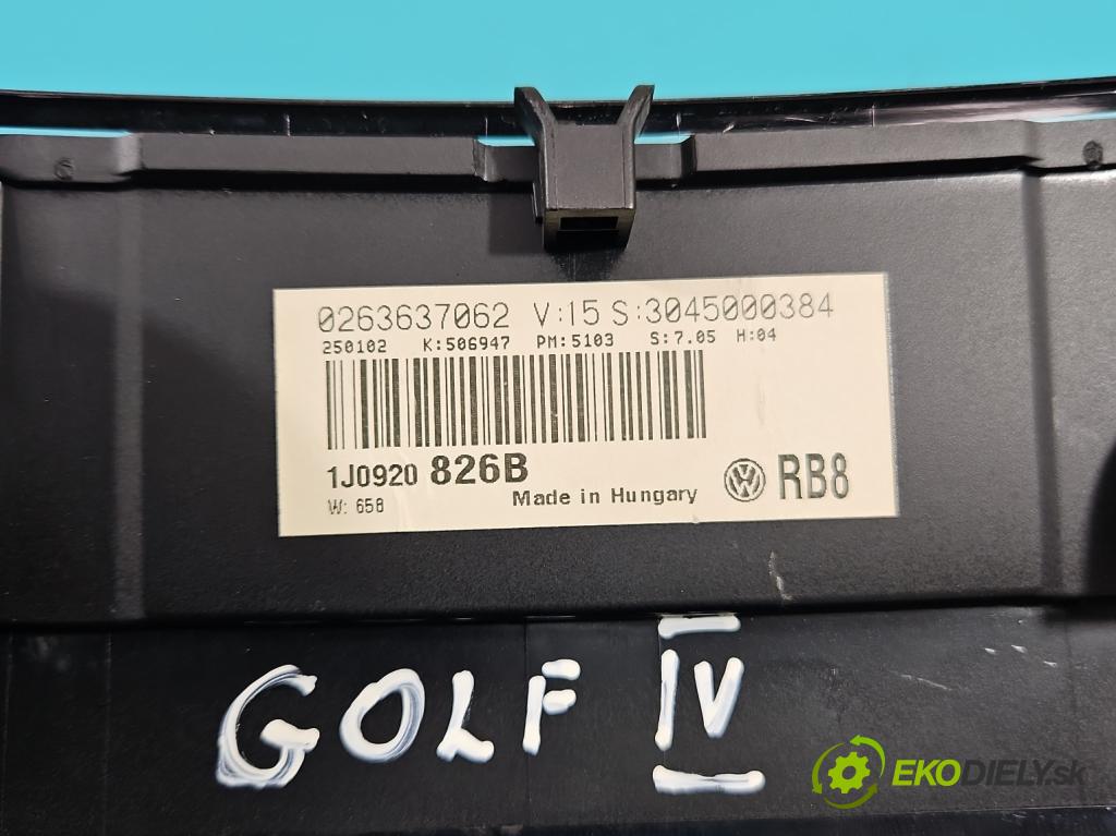 Vw Golf IV 1997-2003 1.9 sdi 68 hp manual 50 kW 1896 cm3 5- Přístrojová deska 0263637062 (Přístrojové desky, displeje)