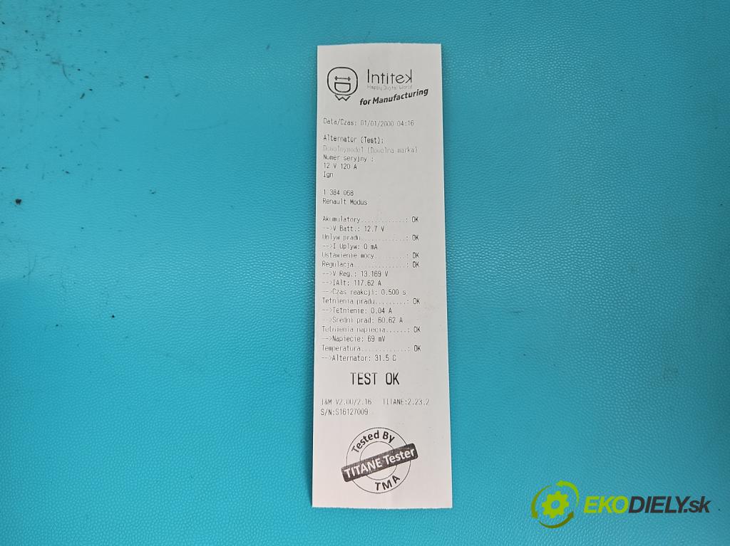 Renault Modus 1.5 dci 86 HP manual 63 kW 1461 cm3 5- Alternator 8200390675 (Alternátory)