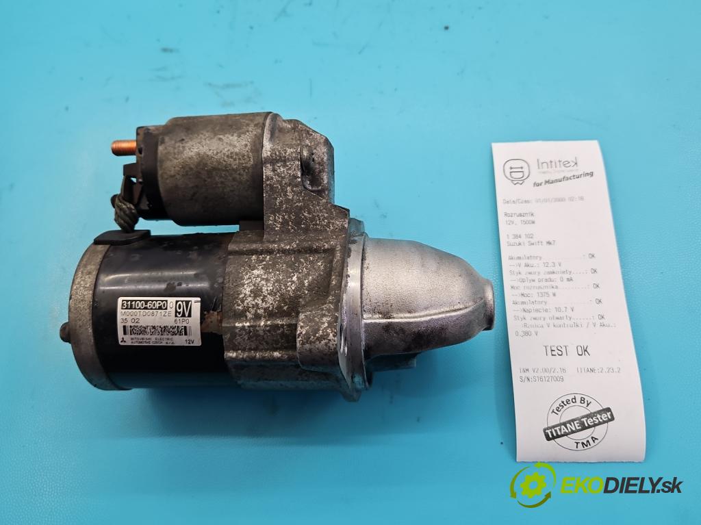 Suzuki Swift Mk7 2010-2017 1.2 16V 94 HP manual 69 kW 1242 cm3 5- štartér 31100-60P0 (Štartéry)