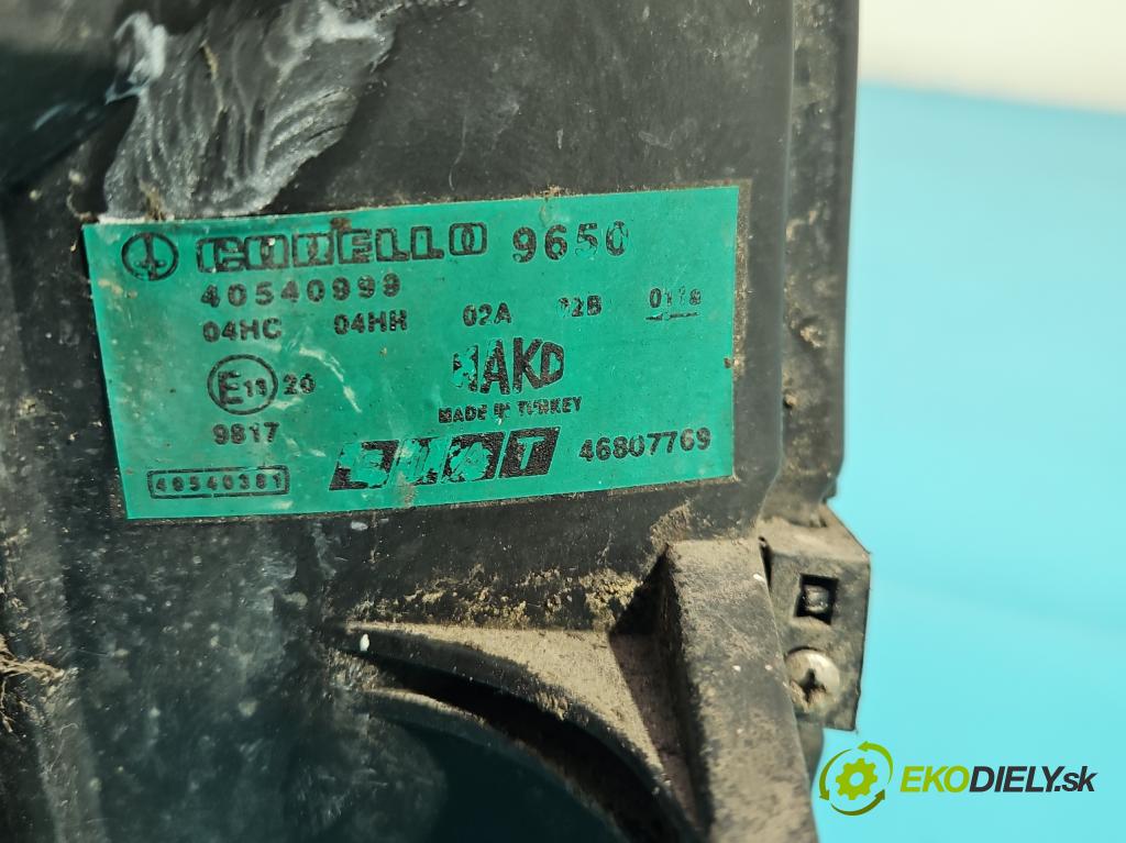 Fiat Doblo I 2001-2010 1.6 16V 103 HP manual 76 kW 1596 cm3 5- Reflektor: pravý 46807769 (Pravé)