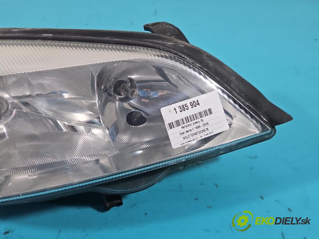 Opel Astra II 1998-2009 1.4 16v 90 HP manual 66 kW 1364 cm3 5- Reflektor: pravý 13132456 (Pravé)