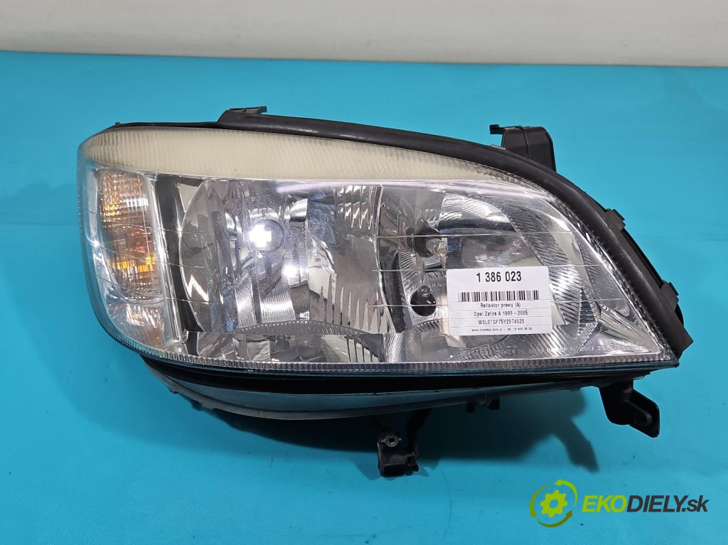Opel Zafira A 1999-2005 1.8 16v 116 HP manual 85 kW 1796 cm3 5- Reflektor: pravý  (Pravé)