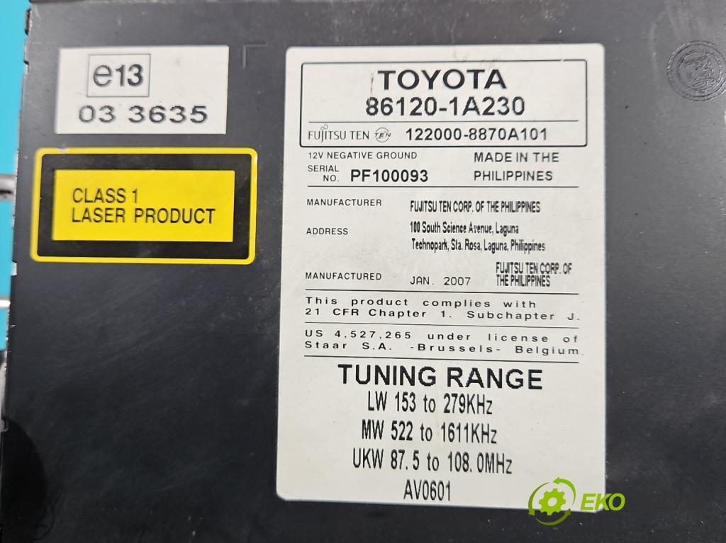 Toyota Auris I 2006-2013 1.4 D4D 90 HP manual 66 kW 1364 cm3 5- Radio originál 86120-1A230