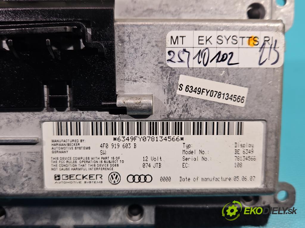 Audi A6 C6 2004-2011 2.7 TDI 179KM automatic 132 kW 2698 cm3 5- Zobrazit: 4F0919603B (Prístrojové dosky, displeje)