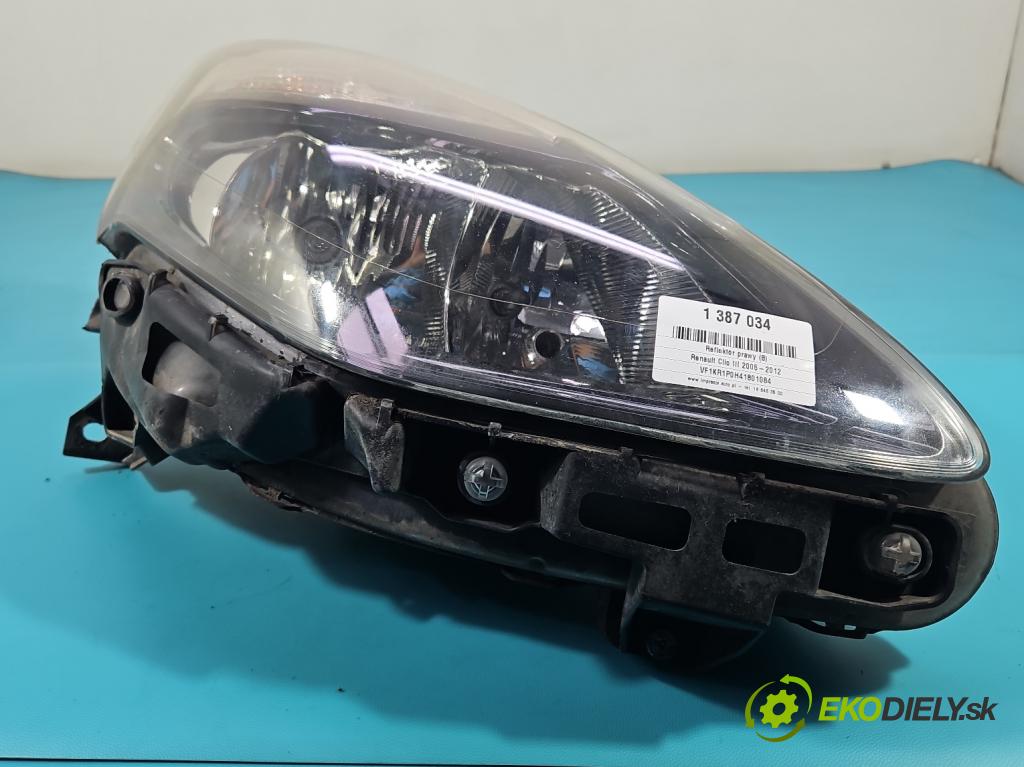 Renault Clio III 2005-2012 1,2.0 16v 101 HP manual 74 kW 1149 cm3 5- Reflektor: pravý 8200892498 (Pravé)