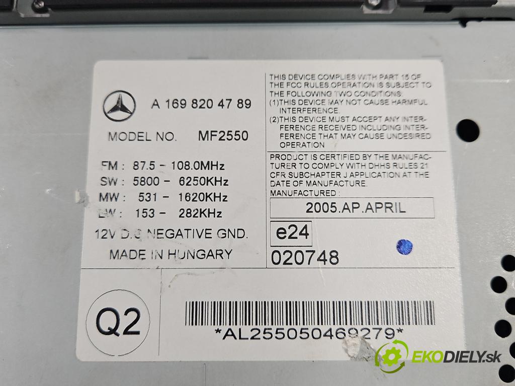 Mercedes A W169 2004-2012 2.0 cdi 140 HP automatic 103 kW 1992 cm3 5- Radio originál A1698204789
