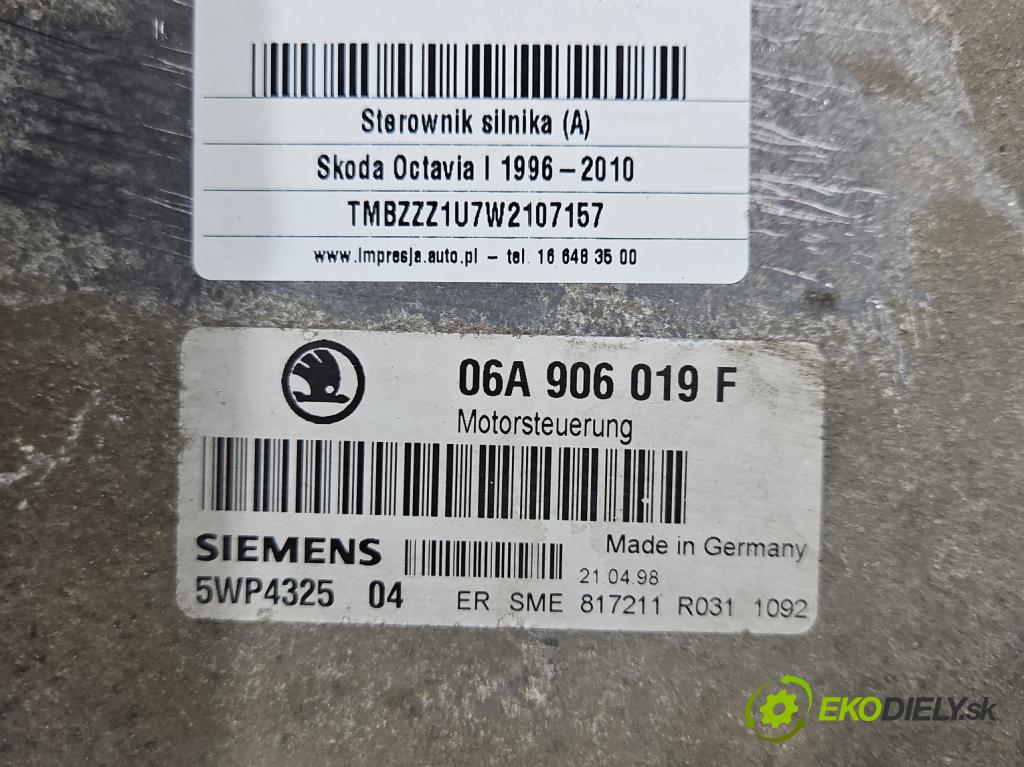 Skoda Octavia I 1996-2010 1.6 SR 101 hp manual 74 kW 1595 cm3 5- řídící jednotka motoru 06A906019F