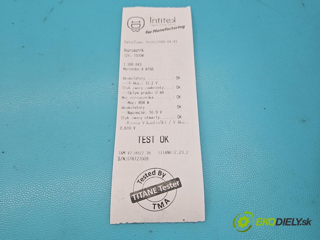 Mercedes A W168 1997-2004 1.4 82 hp manual 60 kW 1397 cm3 5- startér: D7E18 (Startér)