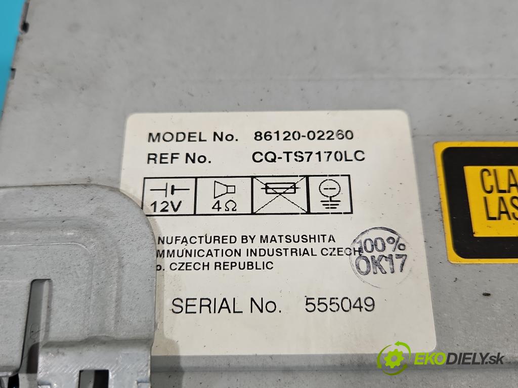 Toyota Corolla E12 2001-2009 1.6 vvti 110 HP manual 81 kW 1598 cm3 5- Radio originál 86120-02260