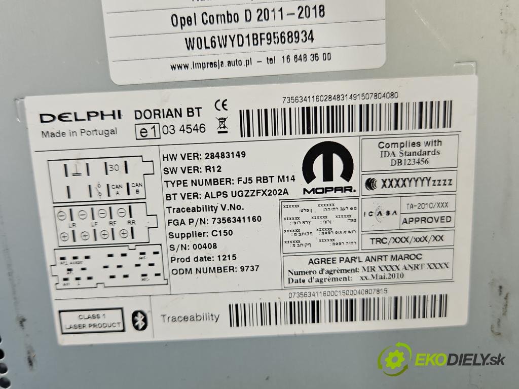 Opel Combo D 2011-2018 1.6 cdti 105 HP manual 77 kW 1598 cm3 5- Radio originál 28483149