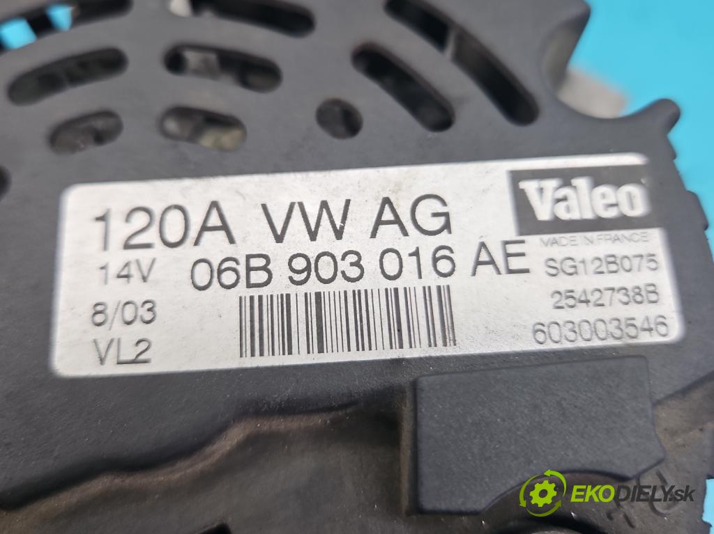 Audi A4 B6 2000-2004 2.0 20V 131 HP manual 96 kW 1984 cm3 5- Alternator 06B903016AE (Alternátory)
