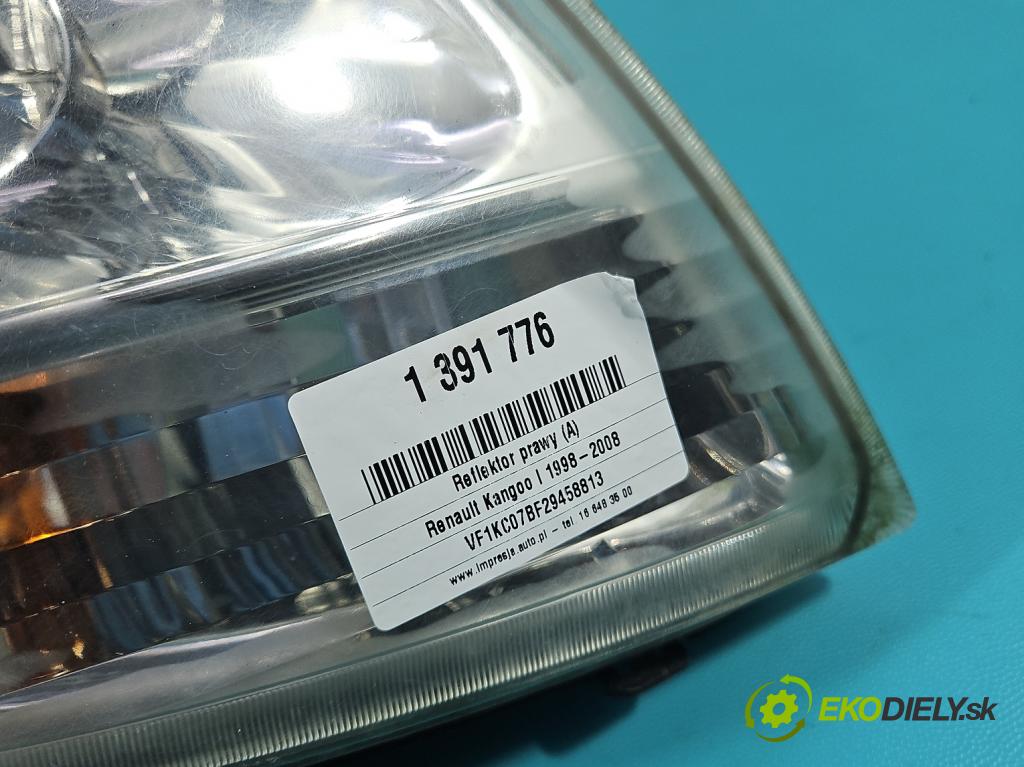 Renault Kangoo I 1998-2008 1.5 dci 65 HP manual 48 kW 1461 cm3 5- Reflektor: pravý 8200236591 (Pravé)