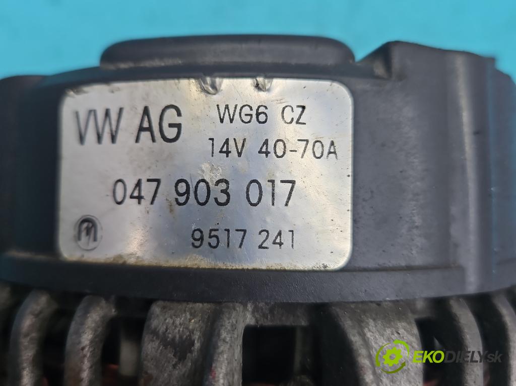 Skoda Fabia I 1999-2007 1.4 mpi 68 HP manual 50 kW 1397 cm3 5- Alternator 047903017 (Alternátory)