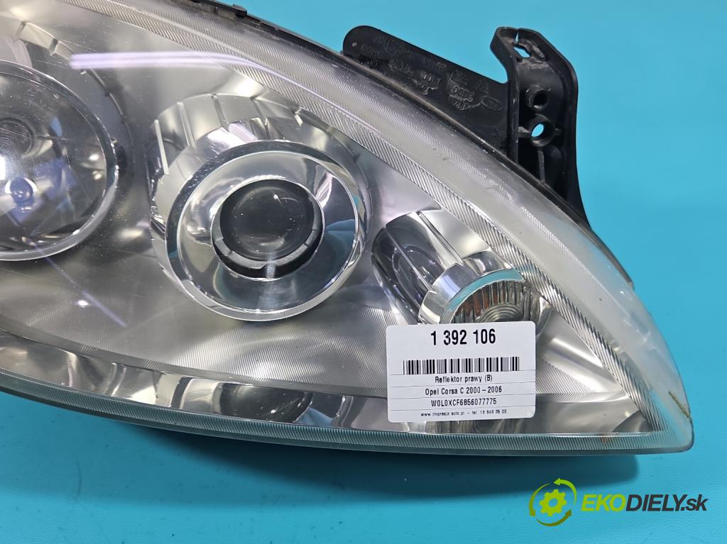 Opel Corsa C 2000-2006 1.2 16V 80 HP manual 59 kW 1229 cm3 5- Reflektor: pravý  (Pravé)