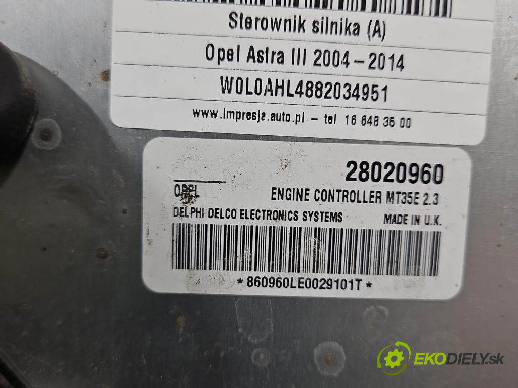 Opel Astra III 2004-2014 1.6 16V Z16XE1 105 hp manual 77 kW 1598 cm3 5- řídící jednotka motoru 28020960