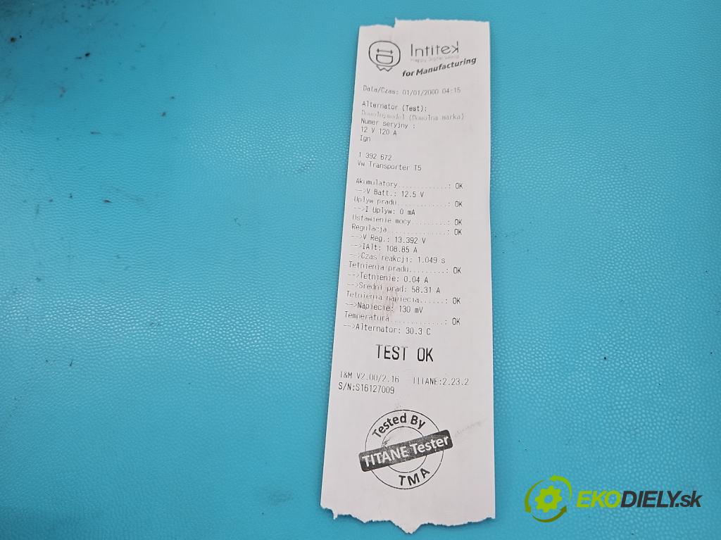 Vw Transporter T5 2003-2015 1.9 tdi 102 HP manual 75 kW 1896 cm3 5- Alternator 038903024F (Alternátory)