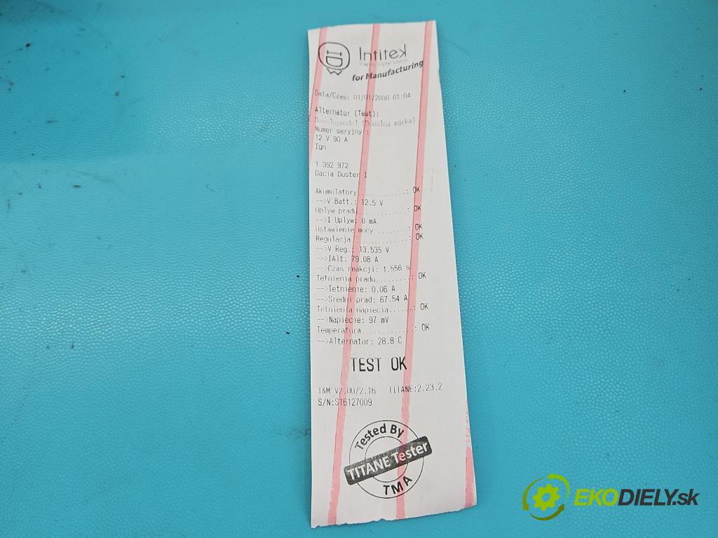 Dacia Duster I 2010-2018 1.6 16v 105 HP manual 77 kW 1598 cm3 5- Alternator 231008432R (Alternátor)