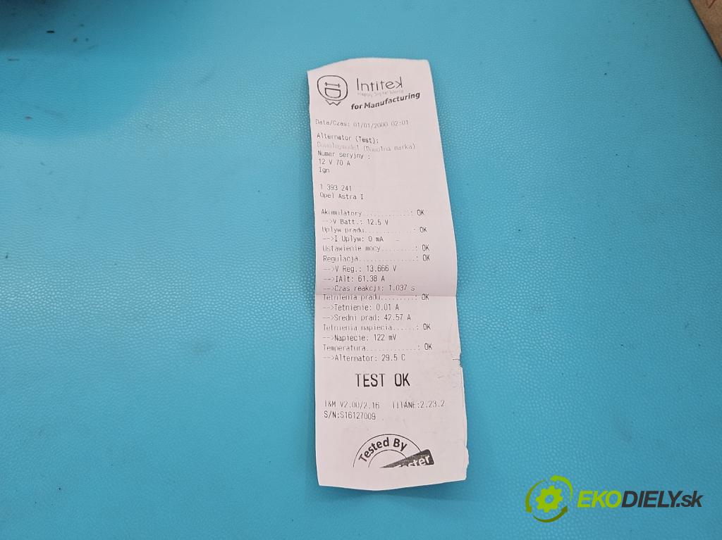 Opel Astra I 1991-2002 1.6 75 HP manual 55 kW 1598 cm3 5- Alternator 0123110005 (Alternátory)