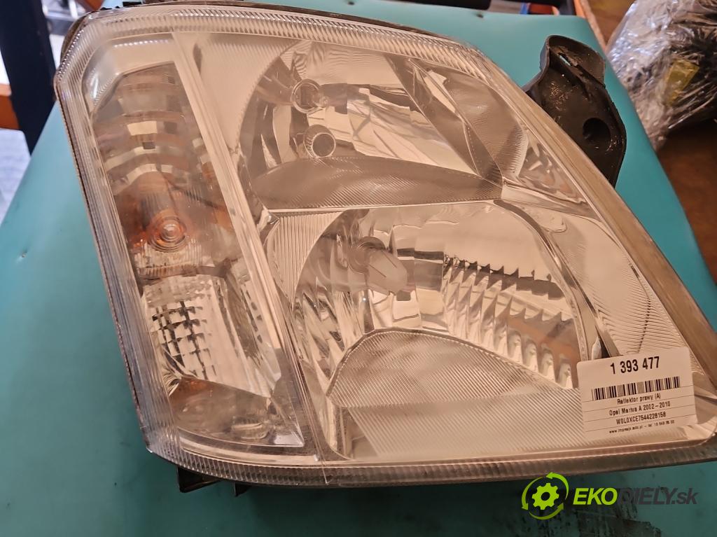 Opel Meriva A 2002-2010 1.6 16V 101 HP manual 74 kW 1598 cm3 5- Reflektor: pravý 93321053 (Pravé)