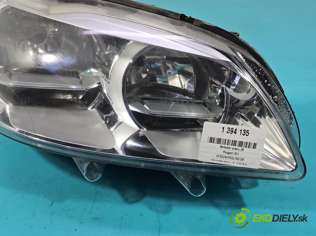 Peugeot 301 1.6 16V 116 HP manual 85 kW 1587 cm3 4- Reflektor: pravý 9675138980 (Pravé)