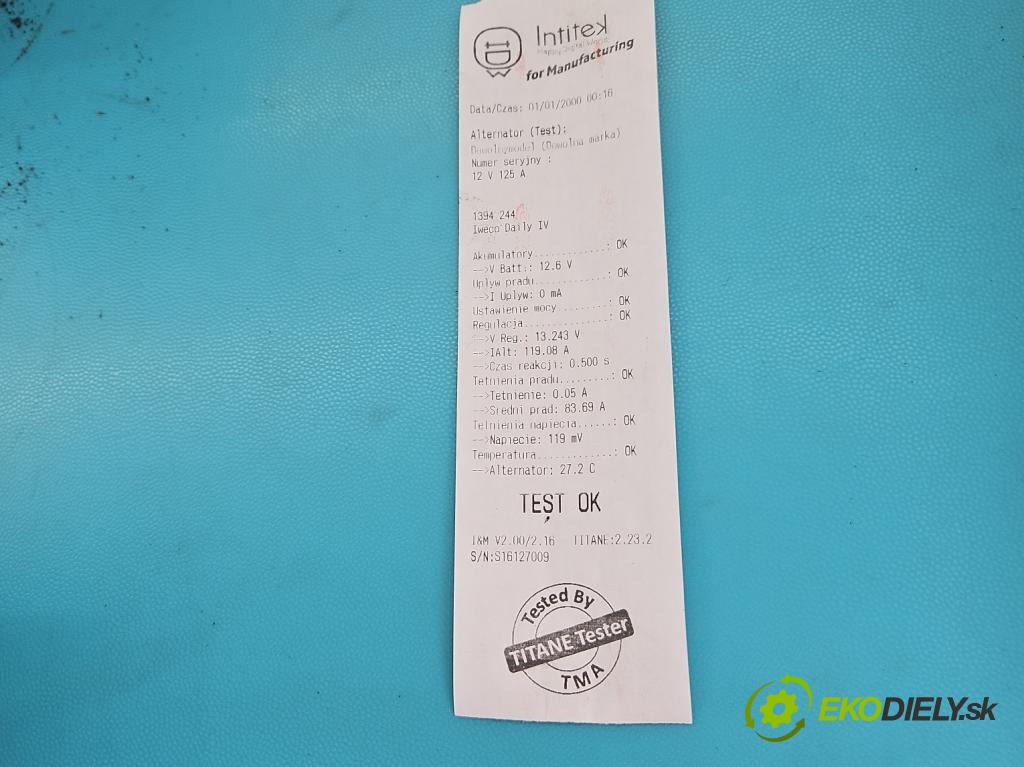 Iveco Daily IV 2006-2014 3.0 HPI 145 HP manual 107 kW 2998 cm3 2- Alternator 504057813 (Alternátory)