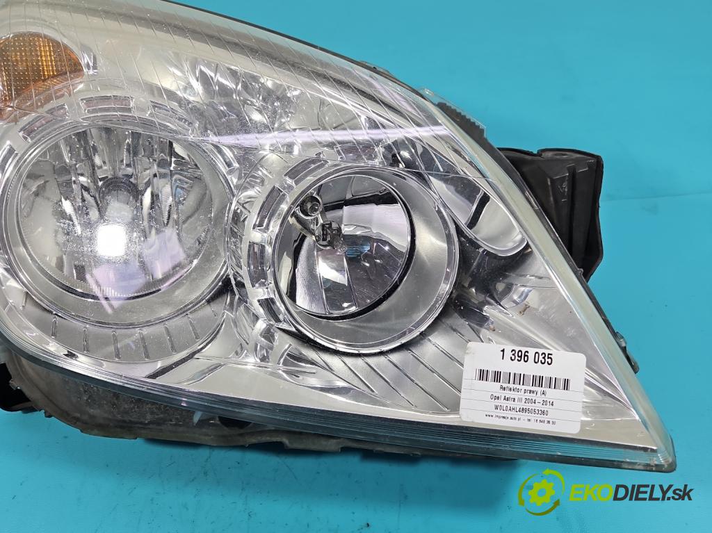 Opel Astra III 2004-2014 1.4 16V 90 HP manual 66 kW 1364 cm3 5- Reflektor: pravý 13239289 (Pravé)