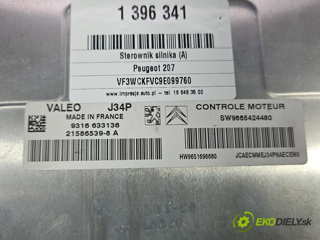 Peugeot 207 1.4 8V 73 HP manual 54 kW 1360 cm3 5- riadiaca jednotka motora 9665424480